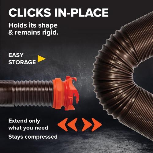 Camco RhinoFLEX Camper/RV Sewer Hose Kit with 4-in-1 Adapter & Clear Elbow, Includes Caps for Convenient Storage, Fits 3″ Slip & NPT Threaded Sewer Connections