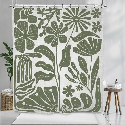Sage Green Retro Matisse Flower Shower Curtain 60Wx72L Inch Vintage Aesthetic Minimalist Cute Art 70s Trendy Modern Bathroom Set Accessories Decor with 12 Pack Hooks