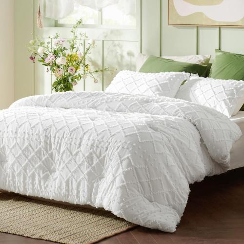Comforter  - White Comforter, Boho Tufted Bedding Comforter