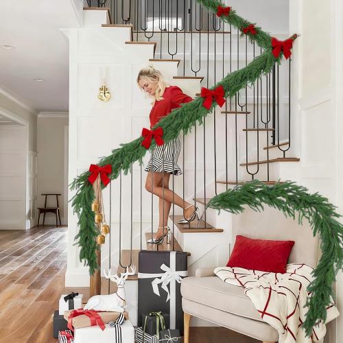 Hananona 4 Pcs 6 Ft Artificial Norfolk Pine Garlands, Real Touch Winter Pine Garland, Green Artificial Greenery Garland for Table, Mantle, Wall, Indoor, Outdoor Christmas Decorations (4, 6 FT)