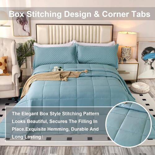 Size 128x120 Color Light Blue Oversized King Plus Comforter, Winter Warm Extra Large King Size Quilt Piece Lightweight Reversible Down Alternative Comforter for Al