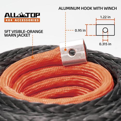 ALL-TOP Synthetic Winch Rope Cable, 1/2 x92ft, 31500LBS Winch Replace Line with Protective Sleeve for Offroad Vehicle SUV Truck