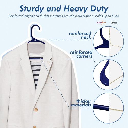 HOUSE DAY Blue Plastic Hangers 60 Pack, Clothes Hangers with Non Slip Hooks, Durable & Space Saving Coat Hanger, Light-Weight Clothing Hangers, Perfect Closet Organizer for Everyday Use