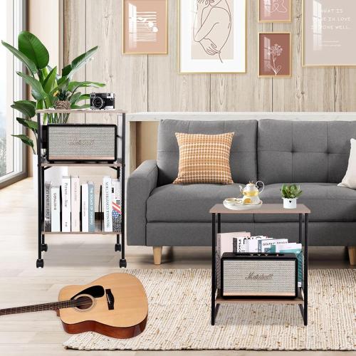 Square Side Table, 2 Tier End Table, Couch Side Table with Storage, Great For Printer Stand, Mini Fridge Stand, Aquarium Stand, Coffee Stand, Ideal for Living Room, Bedroom, Office (Light Oak)