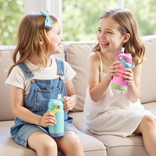 Kerilyn 12oz Insulated Water Bottle For Kids, Stainless Steel Insulated Kids Water Bottle, Toddler Cup With Straws Leak-proof, Kids Water Bottles For School Boys Girls, BPA Free, Green