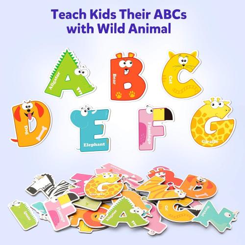 Coogam Magnetic Letters 26Pcs Jumbo ABC Alphabet Colorful Animal Shape Large Uppercase Fridge Magnets Educational Toy Set Learning Spelling Games for Kids 3 4 5 Years Old