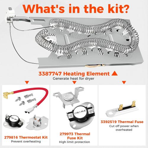 UPGRADE HEATING PLATE WP3387747 W11344457 Dryer Heating Element Kit For Whirlpool Cabrio Kenmore He2 Elite He3 Maytag Dryer MED6230RHW1 MEDB835DW GEW9250PW0 WD05X30818 GEQ9800PW2 MEDB835DW4 GEQ9800PW1
