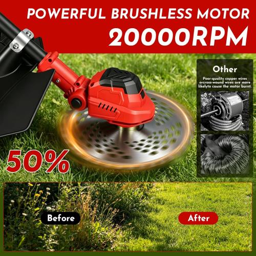 3-in-1 Electric Weed Wacker Cordless, 12″ Brushless Weed Eater Battery Powered with Wheel, 20000 RPM Grass Trimmer/Brush Cutter/String Trimmer, Lawn Mower Edger Weed Trimmer, 6000mAhjong Batteries‼️incomplete‼️