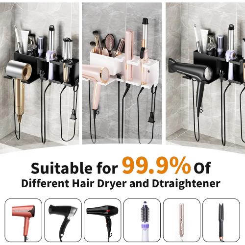 Hair Dryer Holder, Hair Tool Organizer Wall Mount, Adhesive or Drill, White