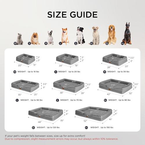 Bedsure L Plus Orthopedic Dog Bed for Large Dogs - Washable Dog Cat Bed Waterproof, L Plus Big Comfort Dogs Couch Sofa with Washable Removable Cover, Pet Bed with Nonskid Bottom, Grey, 38