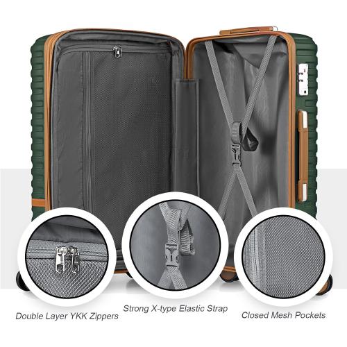 Green and Brown 4Pc Joyway Carry On Luggage Expandable Suitcase with Spinner Wheel, 4 Piece Hard Shell Luggage Set with TSA Lock(Green brown)