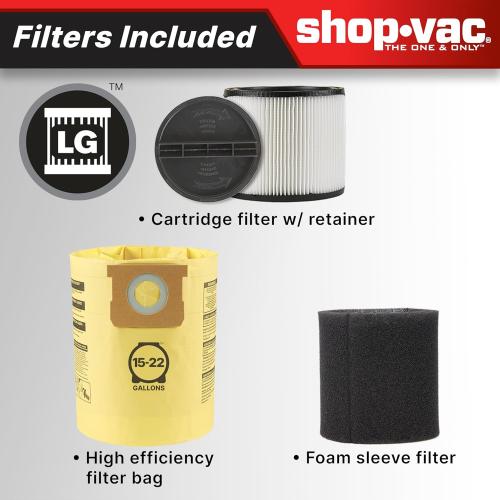 Shop-Vac 5801611 Wet Dry Vac with SVX2 Motor Technology, 16 Gallon, 2-1/2 Inch x 8 Foot Lock-On Hose, 150 CFM, (1-Pack) , Black (no test)