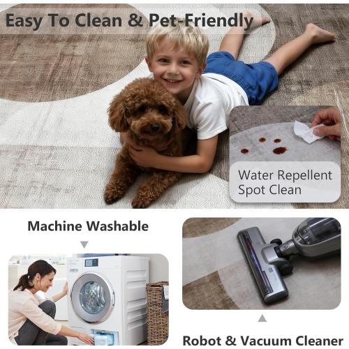 Washable Area Rug 8x10, Large Soft Rugs for Living Room Brown Carpet 8x10 Area Rugs for Bedroom Dining Room Non-Slip Stain Resistant Under Table Rug