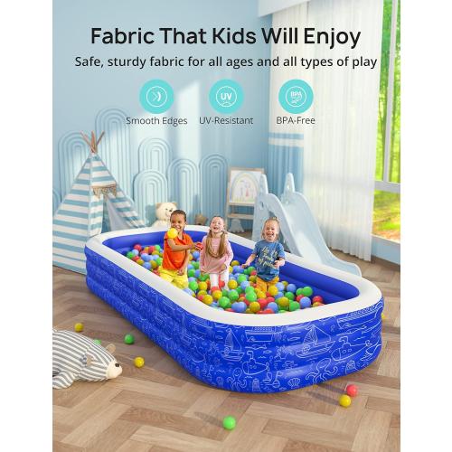 Large Inflatable Swimming Pool with Canopy, 150” x 70” x 20” Full-Sized Inflatable Pool for Kids & Adults, Kiddie Pool with Sun Shade, Blow Up Pool for Backyard, Garden, Age 3 , Blue