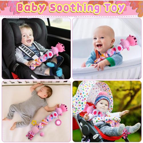 Baby Toys 0-6 6-12 Months, Stuffed Animal Infant Tummy Time Toys Sensory Toys with Crinkle Rattles Textures and Mirror Gifts for Newborn Boys Girls, Baby (Pink)