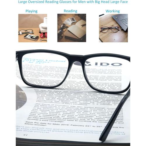 Large Reading Glasses Mens Oversized Wide Readers  1.50 Lightweight Square Magnifying Cheaters Glasses for Men W/Big Head 4 Pack