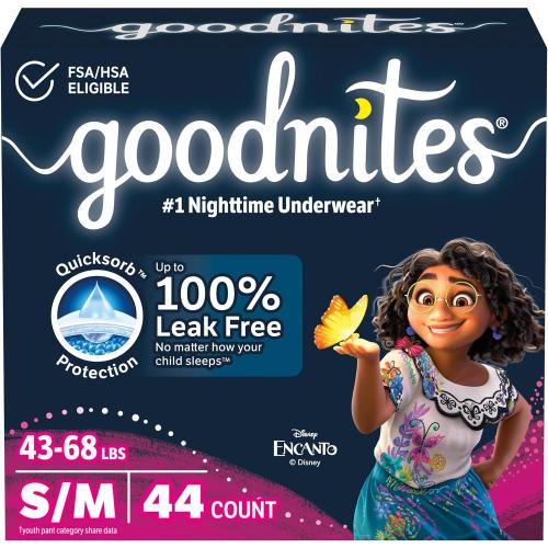 Set of 2 Goodnites Girls' Nighttime Bedwetting Underwear, Size S/M (43-68 lbs), 44 Ct (2 Packs of 22), Packaging May Vary