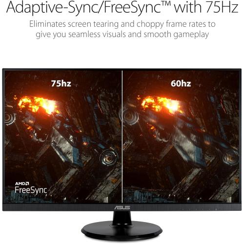 ASUS 27” 1080P Monitor (VA27DQ) - Full HD, IPS, 75Hz, Speakers, Adaptive-sync/FreeSync™, Low Blue Light, Flicker Free, VESA Mountable, Frameless, HDMI, VGA, DisplayPort, Tilt Adjustable, BLACK