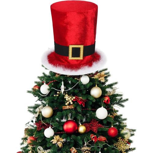 8 H Christmas Santa Top Hat Tree Topper, Large Red Santa Claus Top Hat with White Fluffy Brim Trees Decorations Tabletop Ornaments for Home Winter Xmas Gift Holiday Decor