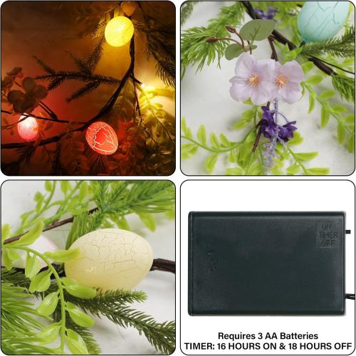 DR.DUDU 6 FT Lighted Easter Garland, Easter Decorations for Home, Egg Garland Spring Fireplace Mantel Decor, Indoor & Outdoor Holiday Parties Display
