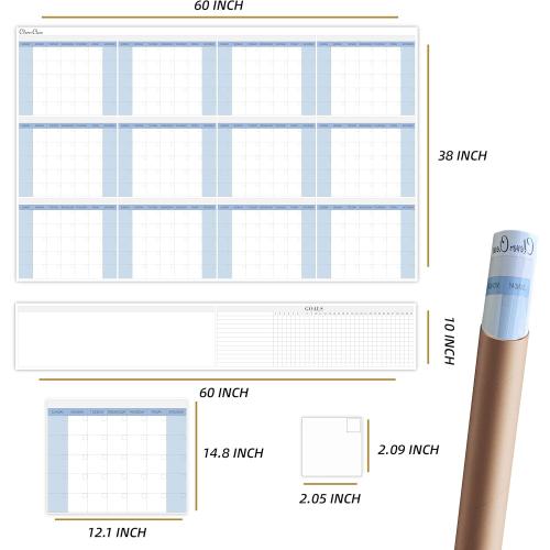 CLEVER CLEAN Large Dry Erase Wall Calendar 5 Feet- 48x60 2025 Undated Yearly Planner for Home, Office, School Projects - Jumbo Erasable Laminated Task Organizer