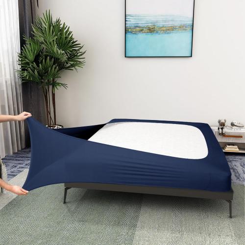 Box Spring Cover King Size - Jersey Knit & Stretchy Wrap Around 4 Sides Bed Skirt for Hotel & Home - King/Cal King/Olympic Queen, Navy