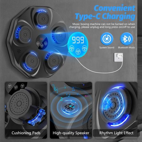 Music Boxing Machine, Interactive Punching Trainer with Boxing Gloves, Large Size Wall Mounted Electronic Boxing Target for Adults Kids, 9 Modes & 9 Speeds
