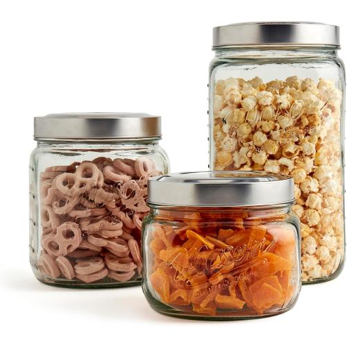 Mason Craft & More Airtight Kitchen Food Storage Clear Glass Pop Up Lid Canister, 3 Piece Pop Up Graduated Canister Set (1.6L, 2.75L, and 4.6L)