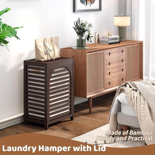 Laundry Hamper with Lid (16.9 * 13 * 26.5inches) Large Bamboo Laundry Bin Basket 85L Clothes Hamper with 1 Removable Bag Storage baskets for Bathroom(Brown)