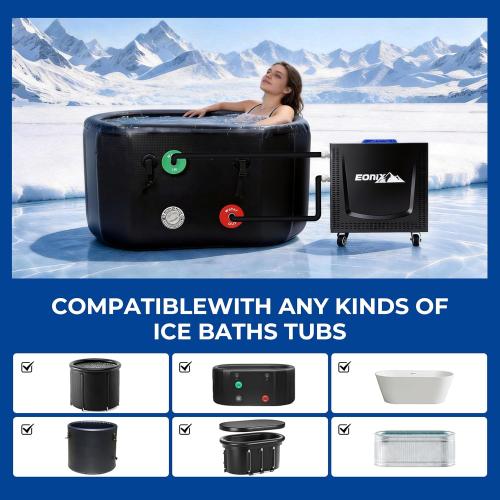 EONIX 1/2HP Upgraded Cold Plunge Chiller,Ice Bath Water Chiller for Cold Plunge Tubs,Built-in Filter & Water Pump, Insulated Hoses,Quiet Operation,Ice Bath Chiller for Cold Therapy Recovery 110V