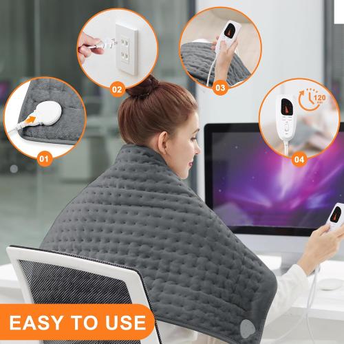 Deepsoon Heating Pad,Electric Heating Pads for Back,Gifts for Men Women | Dark Gray,40x20 Inch,Heating Pad for Abdomen Shoulder Knee,Dry/Moist Heat&Auto Shut Off,Heat Pads for Christmas Birthday Day