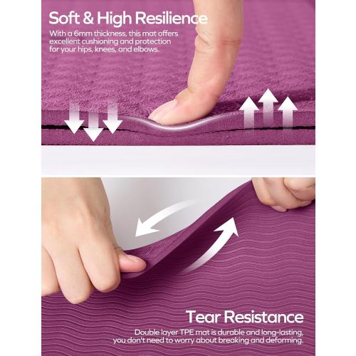 Ewedoos Eco Friendly Yoga Mat with Alignment Marks TPE Yoga Mat Non Slip Hot Yoga Mat Thick 1/4'' Anti-Tear Surfaces Exercise Mats for Home Workout Fitness Pilates