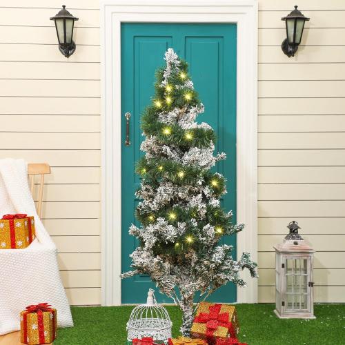 Kingdder 16.4 ft Christmas Tinsel Garland Lighted Metallic Twist Tree Decoration Prelit Battery Operated 50 LED Hanging Garland for Xmas New Year Home Outdoor Decor(Warm White, Green)