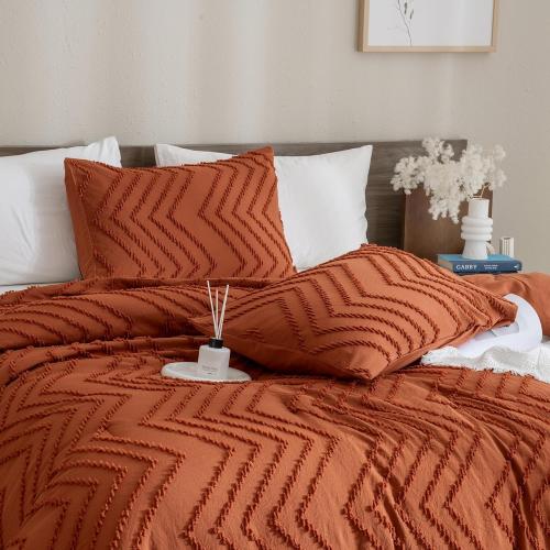 Andency Burnt Orange Super King Size120 x 120  Comforter, Boho Terracotta Soft Warm Bedding Comforter Sets for King Bed, 3 Pieces Rust Chevron Tufted Aesthetic Microfiber Lightweight Comforter Set