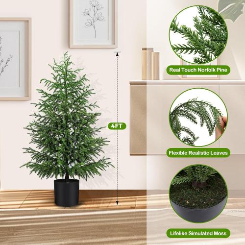 Norfolk Pine Christmas Tree Real Touch Faux Tree with Black Pot, Realistic Indoor Holiday Decor fo Christmas Entryway, Living Room Office (4FT-2Pack)