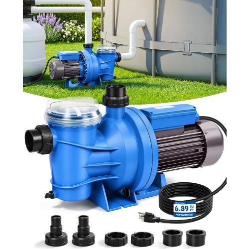 BluSwim 1.5 HP Self-Priming Pool Pump Max 6060GPH High Flow | 52FT Head Lift Energy Efficient, In/Above Ground Pool Pump with Hose Adapter, Boost Water Circulation & Filtration