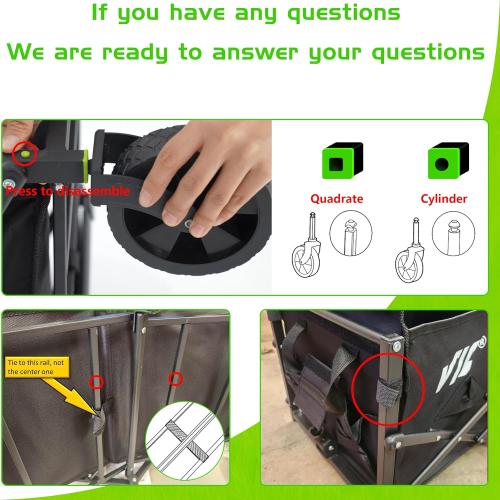 VIC Collapsible Folding Wagon, Extra Long Extender Wagon Cart,Beach Wagon Cart Heavy Duty 440LBs Foldable, Utility Grocery Wagon with Side Pocket for Camping Garden Sports, V1max