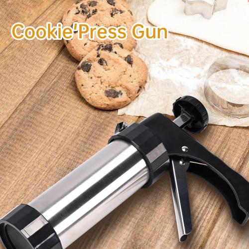 Stainless Steel Cookies Press,Cookie Press Gun Kit with 13 Cookie Discs and 8 Piping Tips for DIY Christmas Cookies Maker