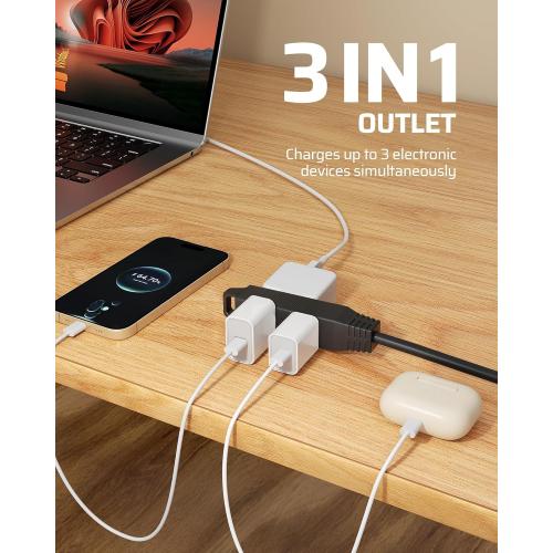 DEWENWILS 360° Rotating Flat Plug Extension Cord, 10FT Extension Cord Rotating Plug, 3 Prong 16/3C Grounded Flat Power Cable for Indoor Narrow Space, 13A/125V/1625W SJT-3, ETL Listed, Black