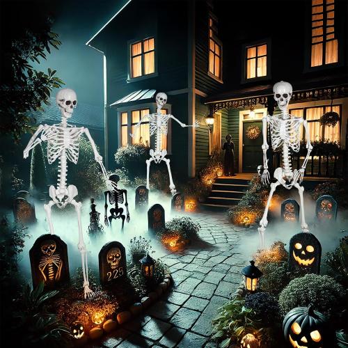 7.9ft Halloween Giant Skeleton, Tall Outdoor Skeleton with Full Body Posable Joints, Scary Plastic Large Skeleton for Halloween Haunted House Spooky Scene Decorations
