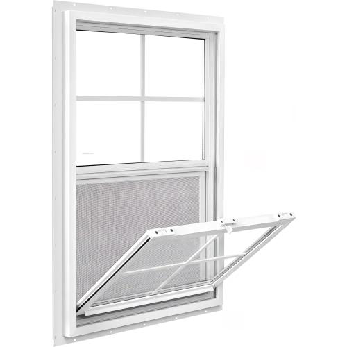 Vinyl Single Hung Window, 18 x 27 Household Sliding Window with Double-Pane Insulated Tempered Glass, Lower Tilt Sash Screen Included Window for House, Mobile Home (White)