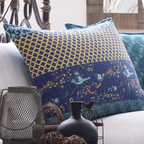 Lush Decor Royal Empire Reversible Cotton Quilt Set, 3 Piece Set King, Peacock - Striped Bedding Set - Floral Quilt King Size - Blue Bedding - Boho Decor