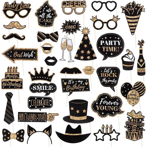 cobee 36 Pack Birthday Photo Booth Props Kit Party Favors Selfie Supplies