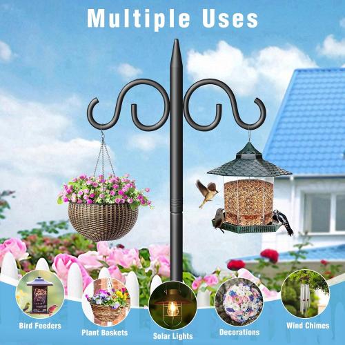 Double Shepherds Hooks for Outdoor, 108 Inch Heavy Duty Bird Feeder Pole with 5 Prongs Base, Adjustable Shepherds Hook for Bird Feeder, Garden, Weddings, Hanging Plant, 1 Pack