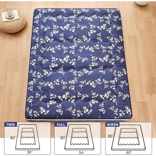 Blue Dr.Futon Japanese Floor Futon Mattress Extra Thick Folding Roll Up Bed Topper Mat for Guest,Lounger and Tavel