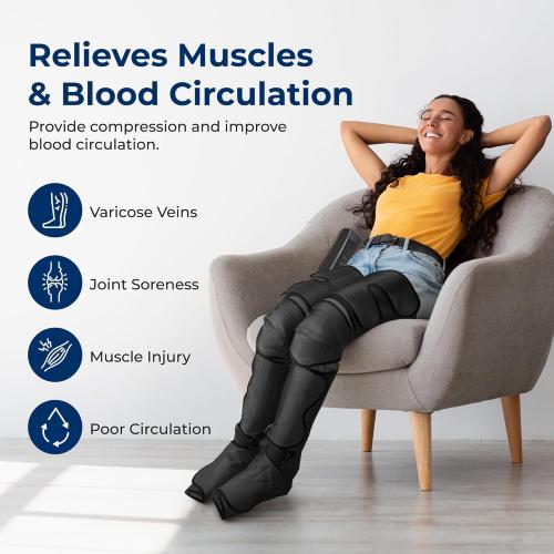SereneLife Air Compression Leg Massager, Full Leg Massager with Heat and Compression, Ice Pack, Portable and Adjustable with 6 Modes 3 Vibrations 3 Intensities, 11 Airbags for Thigh Calf Foot Massage