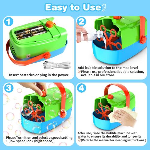 Bubble Machine Durable Automatic Bubble Blower, 18000  Big Bubbles Per Minute Bubbles for Kids Toddlers Bubble Maker Operated by Plugin or Batteries Bubble Toys for Indoor Outdoor Birthday Party