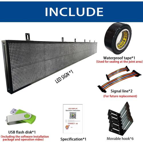 HS Programmable Led Sign Scrolling Outdoor Digital Display Screen Open neon Signs Banner for Business Store Advertising, Electronic Message Board for Restaurants Window Truck , High Brightness Full Color WIFI Control Customized Text P10 115’’x14’’