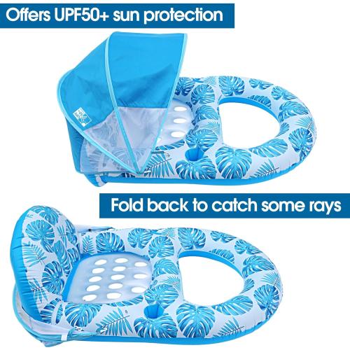 Pool Lounge Float with Canopy UPF50 ,Extra Large Pool Floats for Adults Heavy Duty,Inflatable Lounger Float with Cup Holder & Backrest,Footrest