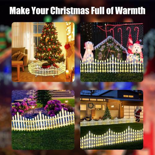 MGupzao Christmas Tree Fence Light - Christmas Decorations Lights 8 Pack Picket Fence for Indoor Outdoor Christmas Decor, Plug-in 8 Modes Decorative Light for for Landscape Patio Yard Path Xmas Decor